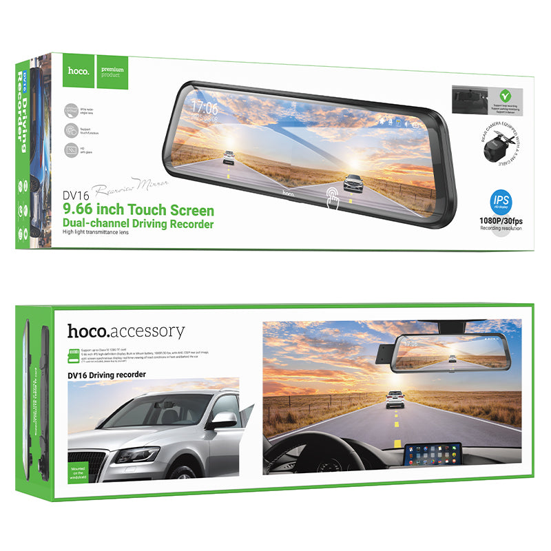 Hoco DV16 Dual channel dashcam m/ baksýnisspegil m/ snertistjórnun