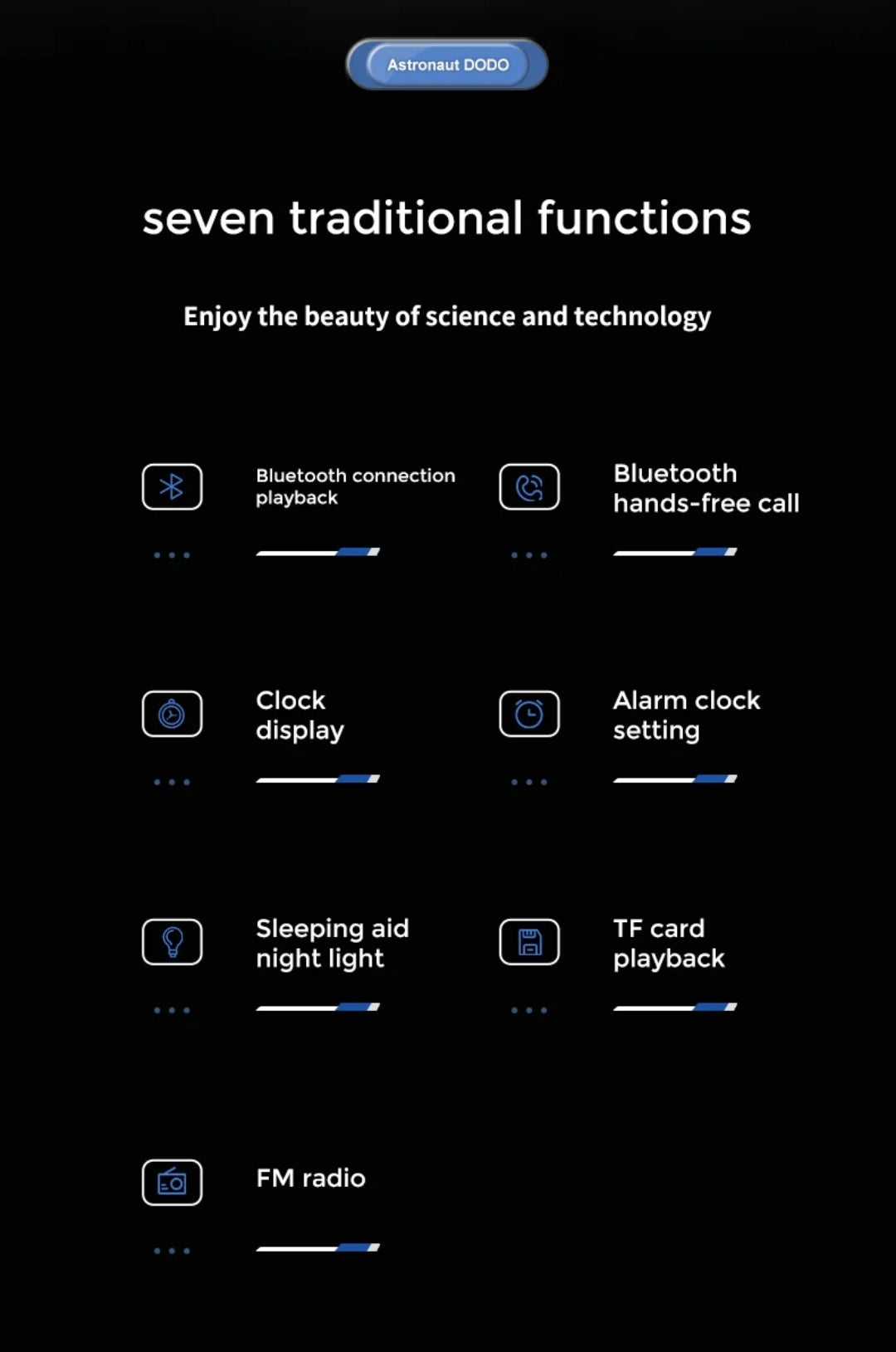 DODO Astronaut / Klukka / Næturljós / BT hátalari
