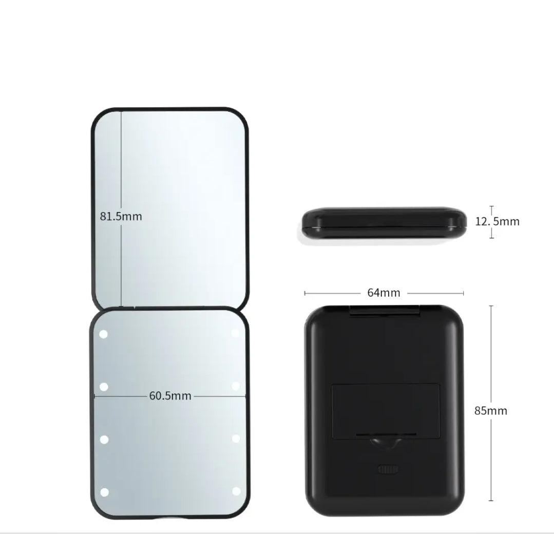 Mini ferðaspegill m/ lýsingu // 3 litir