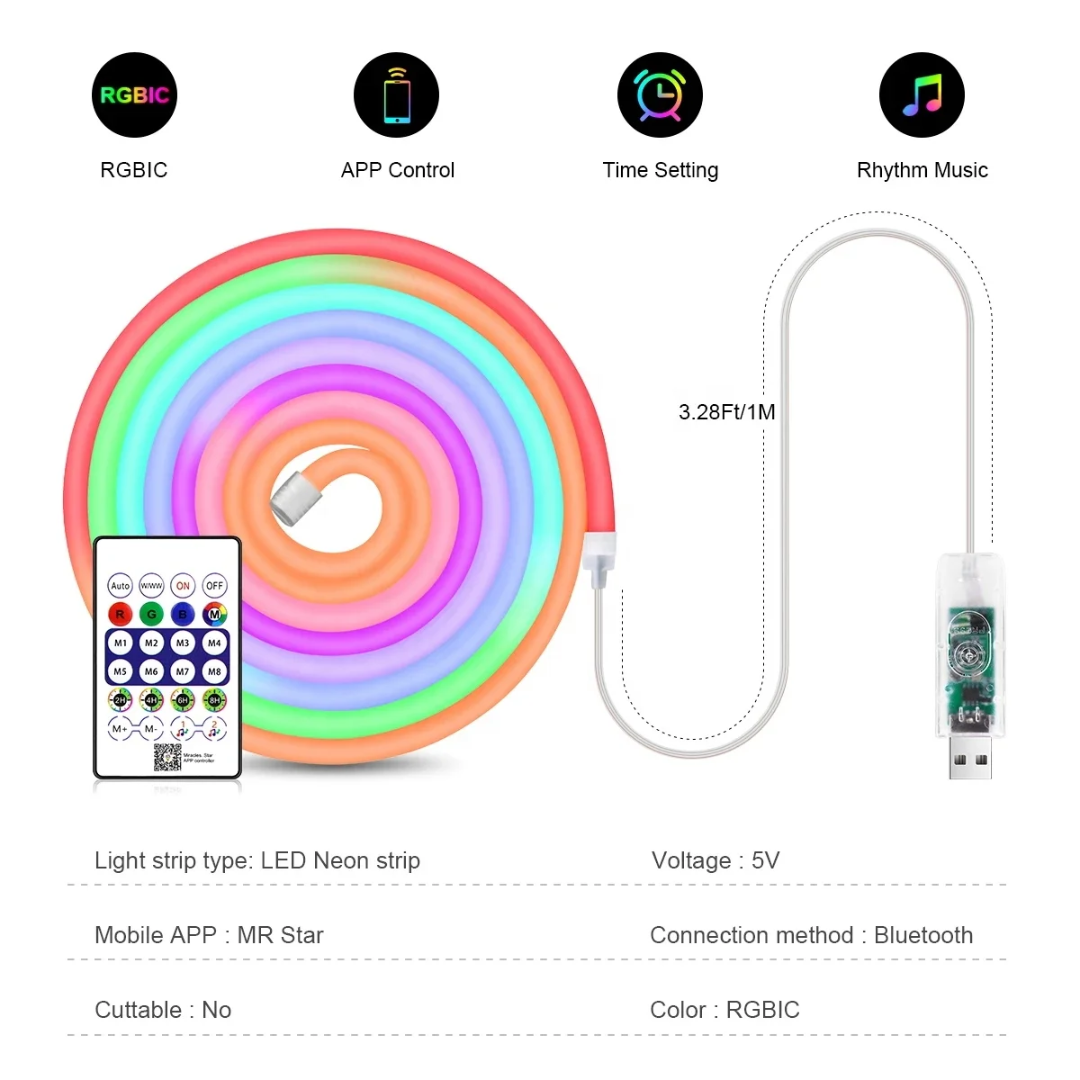 LED Neon RGBIC borði / 5-10 metra