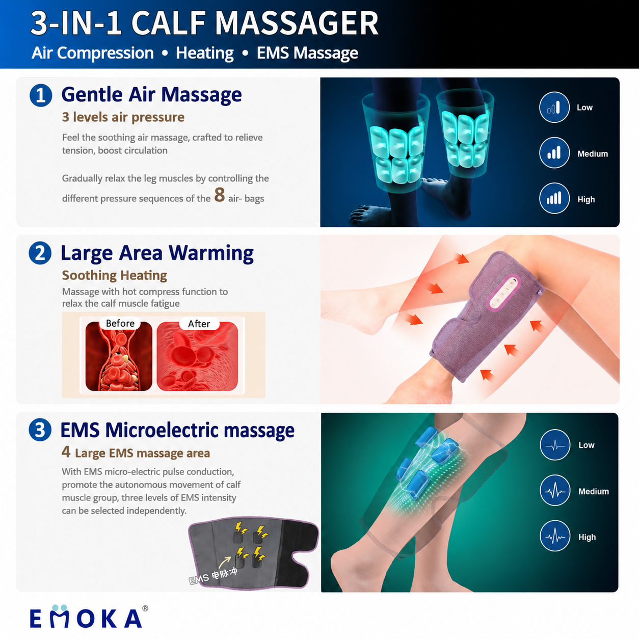 Emoka þrýstinuddtæki m/ EMS & Hita