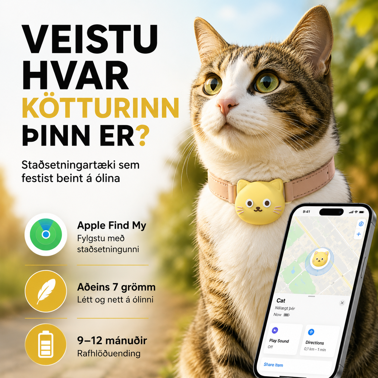 Hoco Tiger Smart staðsetningartæki f/ ketti