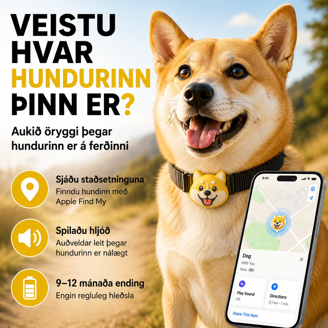 Hoco Tiger Smart staðsetningartæki f/ hunda