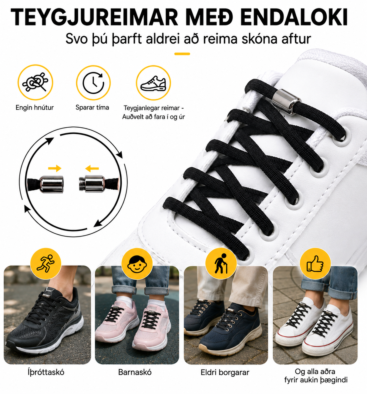 Skóreimar m/ loki (sjáðu myndbandið)