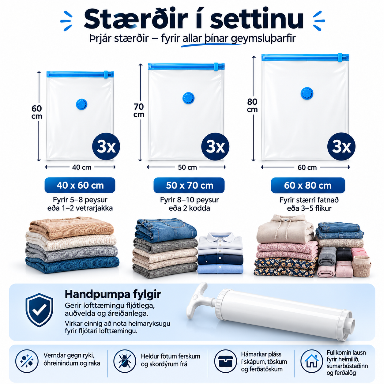 Lofttæmanlegir pokar / 9 stk / 3 stærðir