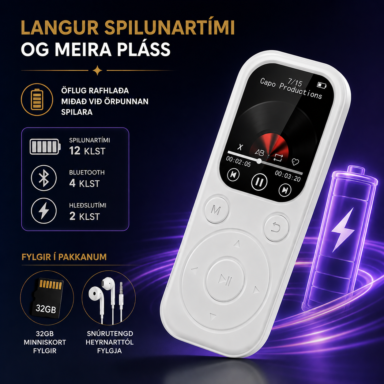 MP3 margmiðlunarspilari m/ minniskorti