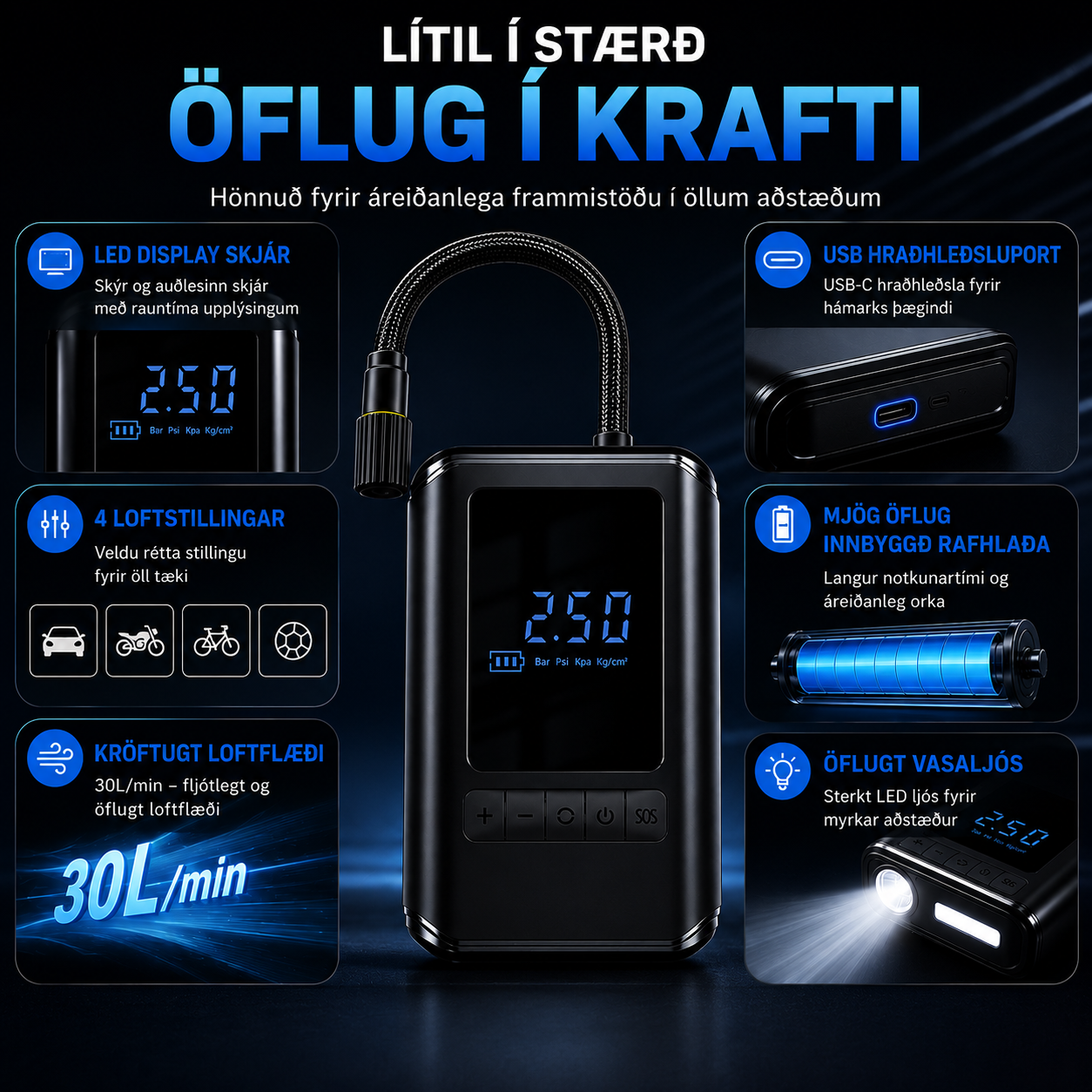 Snjall loftdæla 30L/min // FORPÖNTUN