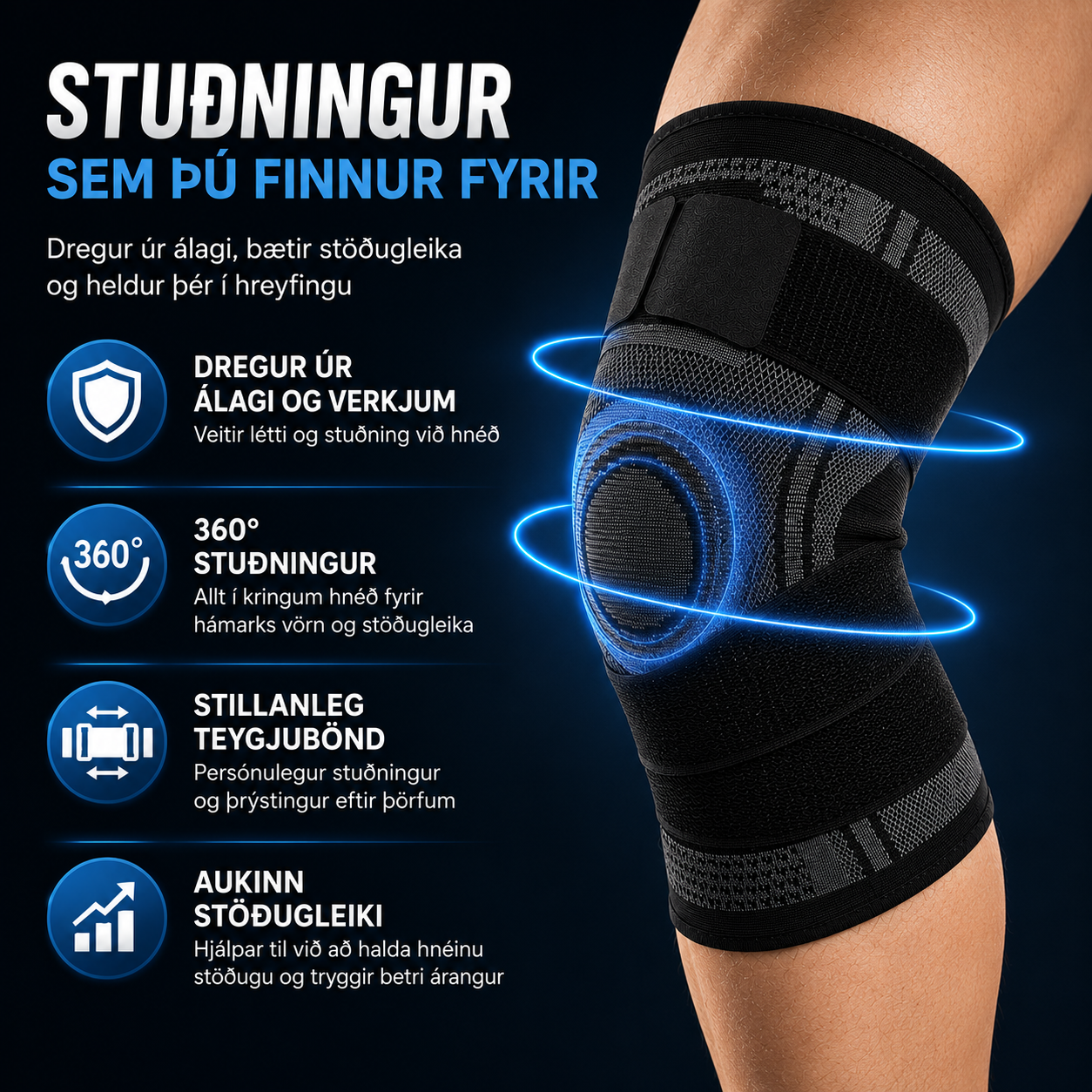Hnéhlíf m/ teygjuböndum