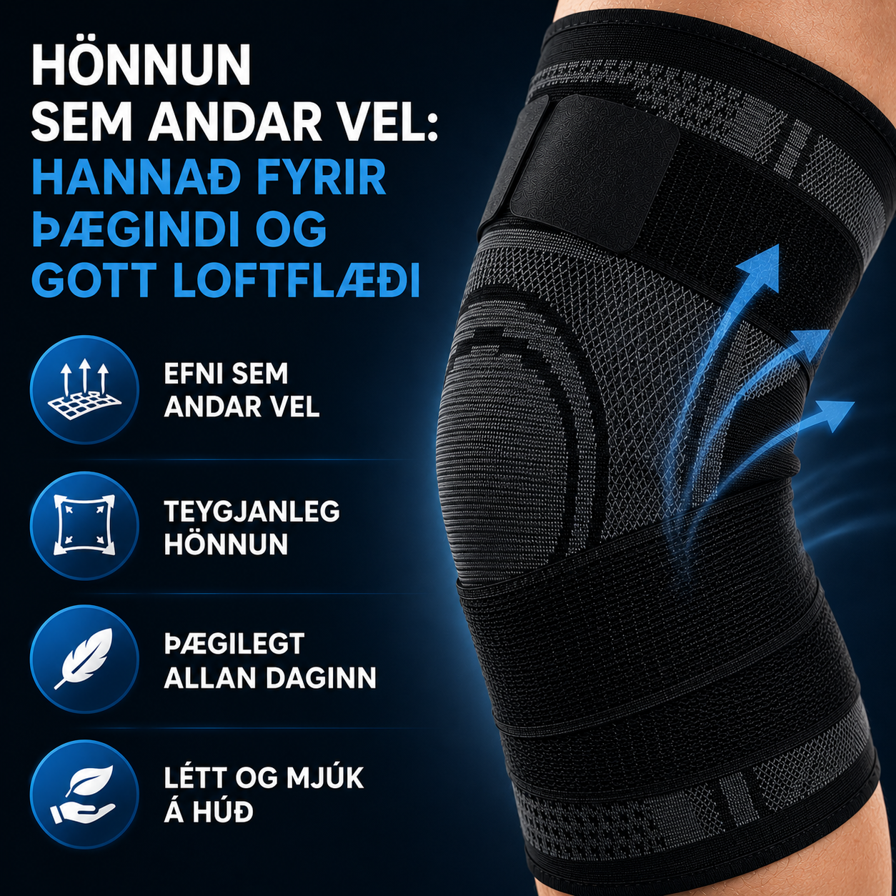 Hnéhlíf m/ teygjuböndum
