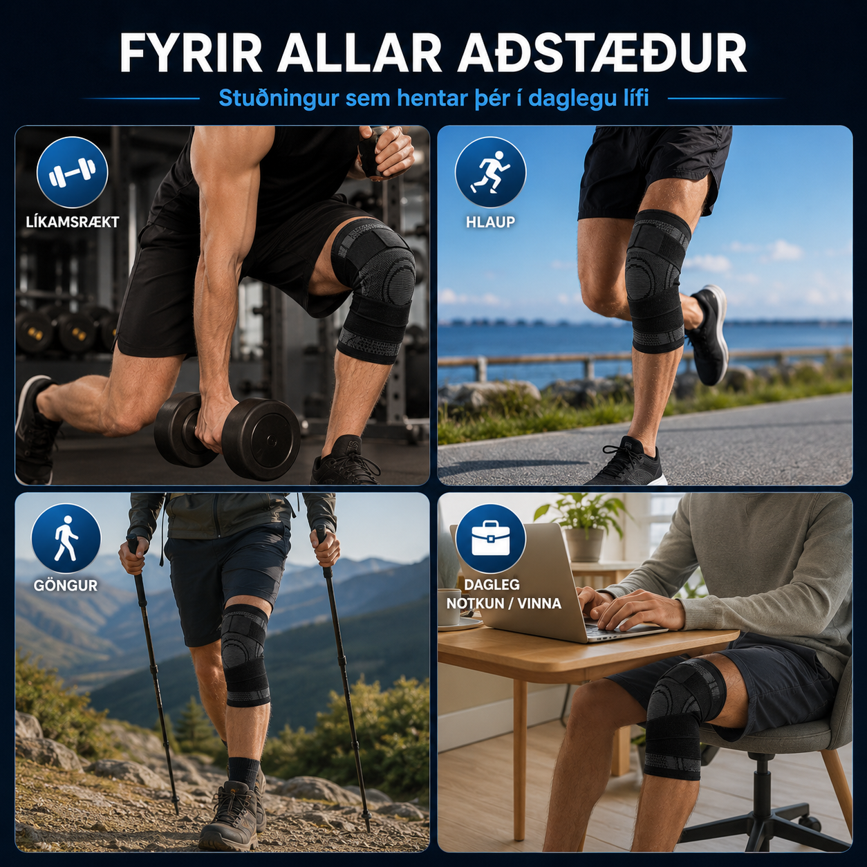 Hnéhlíf m/ teygjuböndum