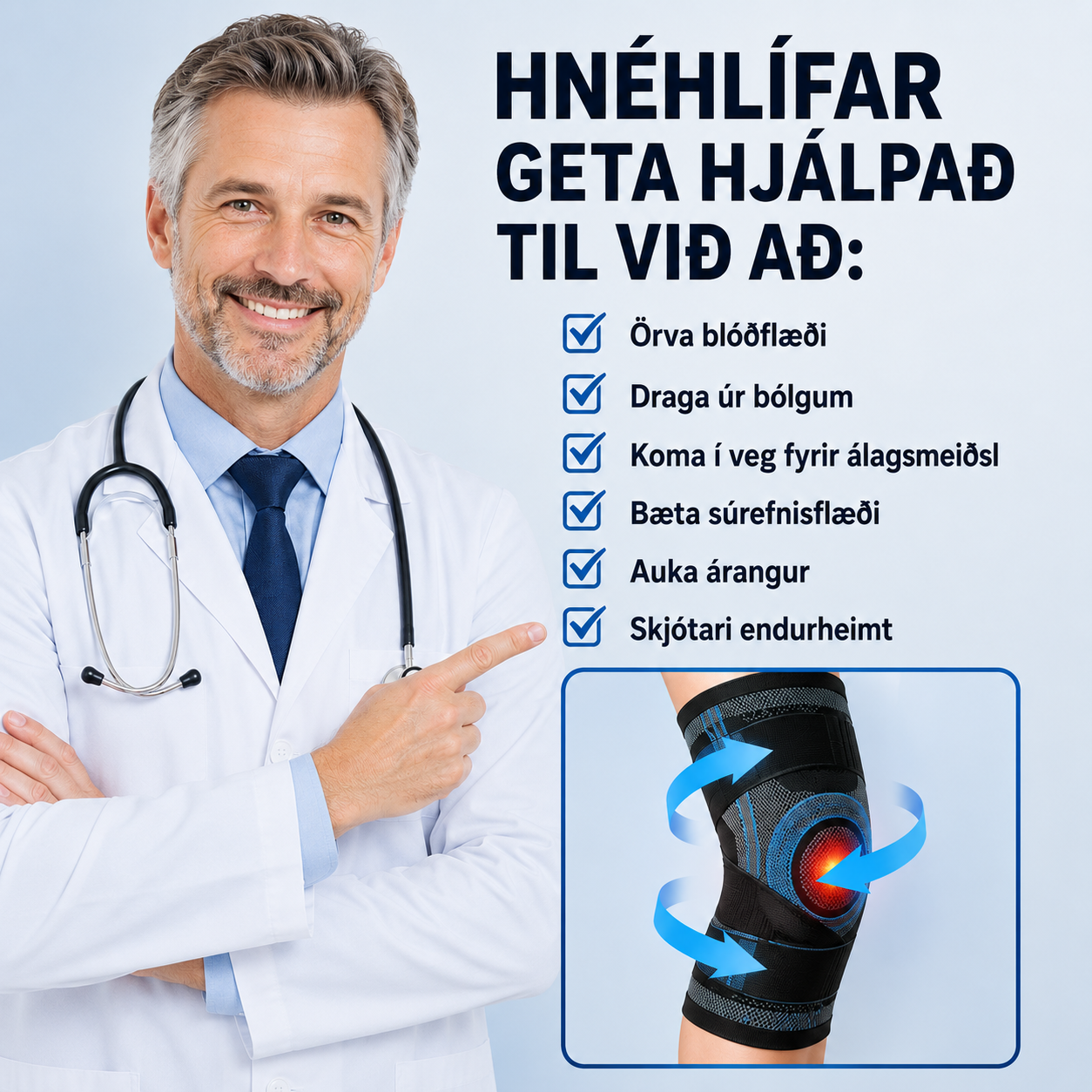 Hnéhlíf m/ teygjuböndum