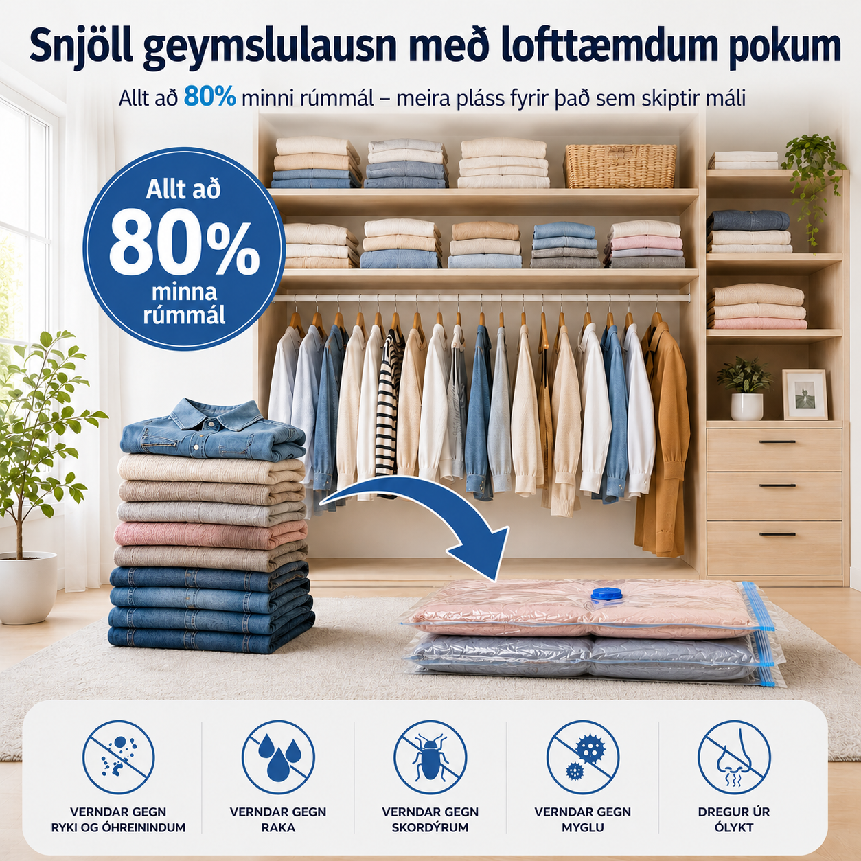 Lofttæmanlegir pokar / 9 stk / 3 stærðir