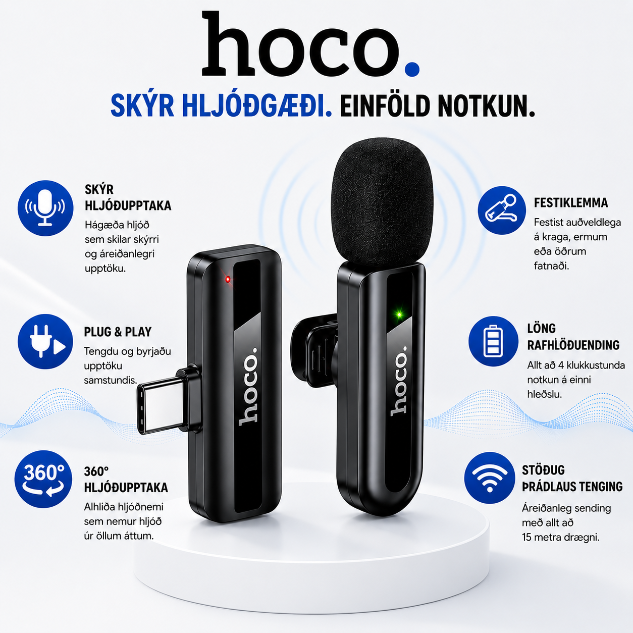 Hoco L20 þráðlaus hljóðnemi