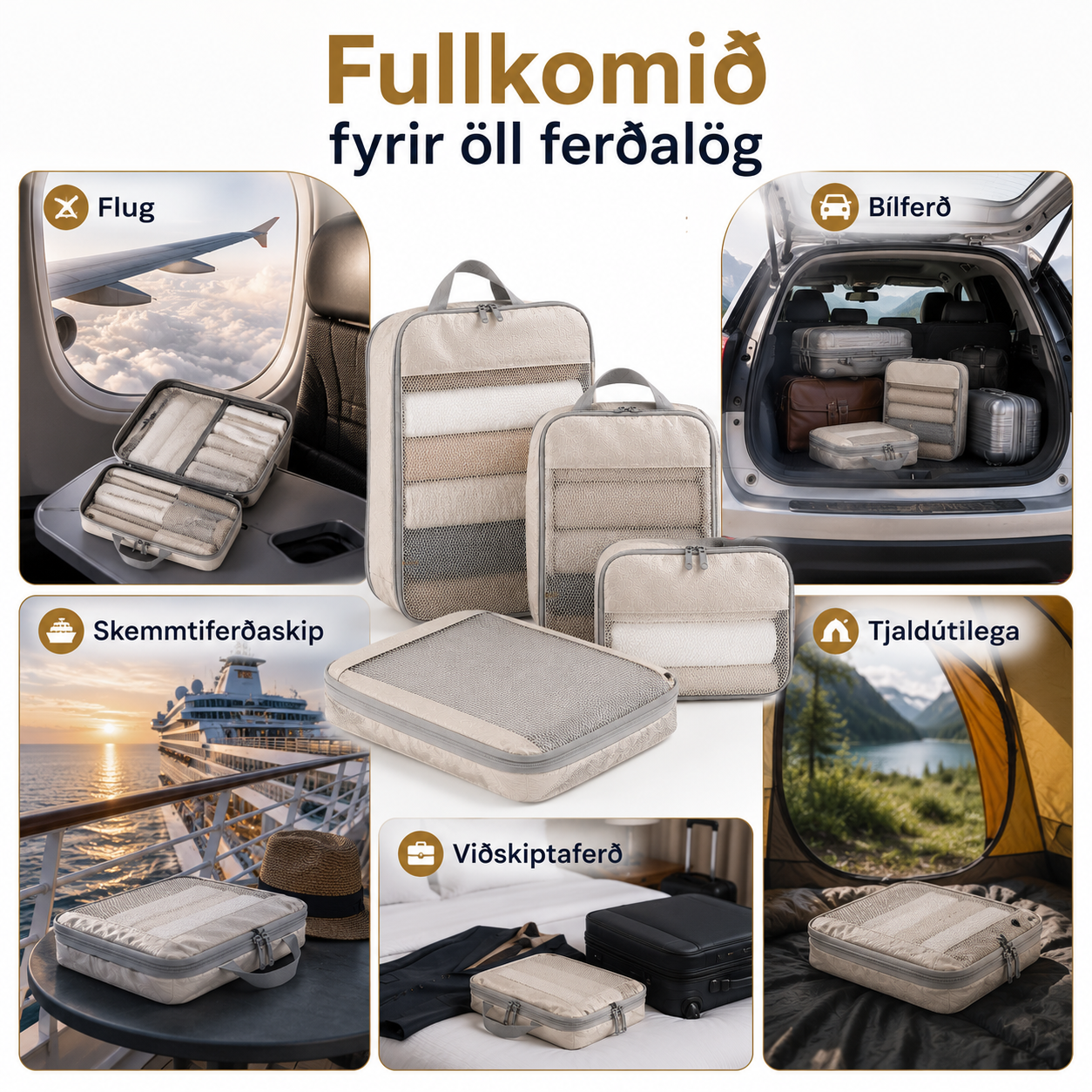Ferðasett samanpressanlegt / 4 litir