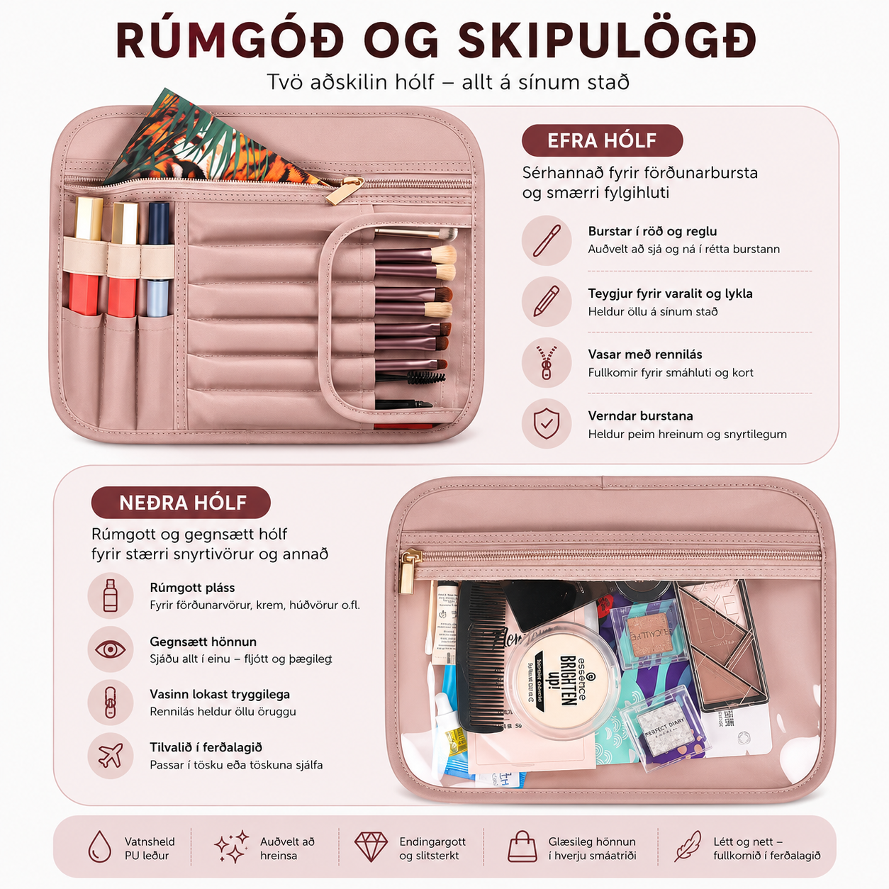 Snyrtitaska / Stór / PU leður / 2 litir