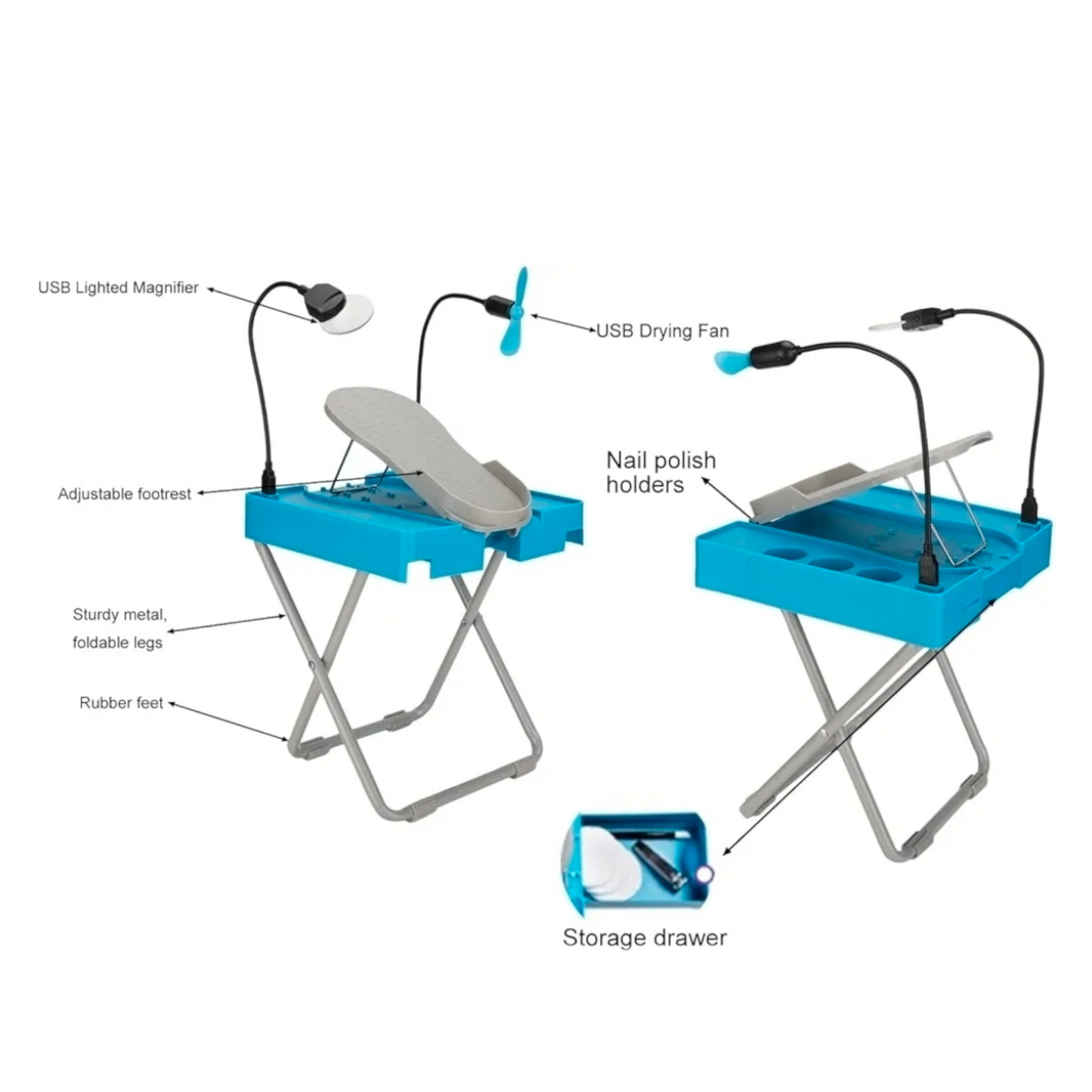 Fótsnyrtistandur m/ viftu & stækkunargleri
