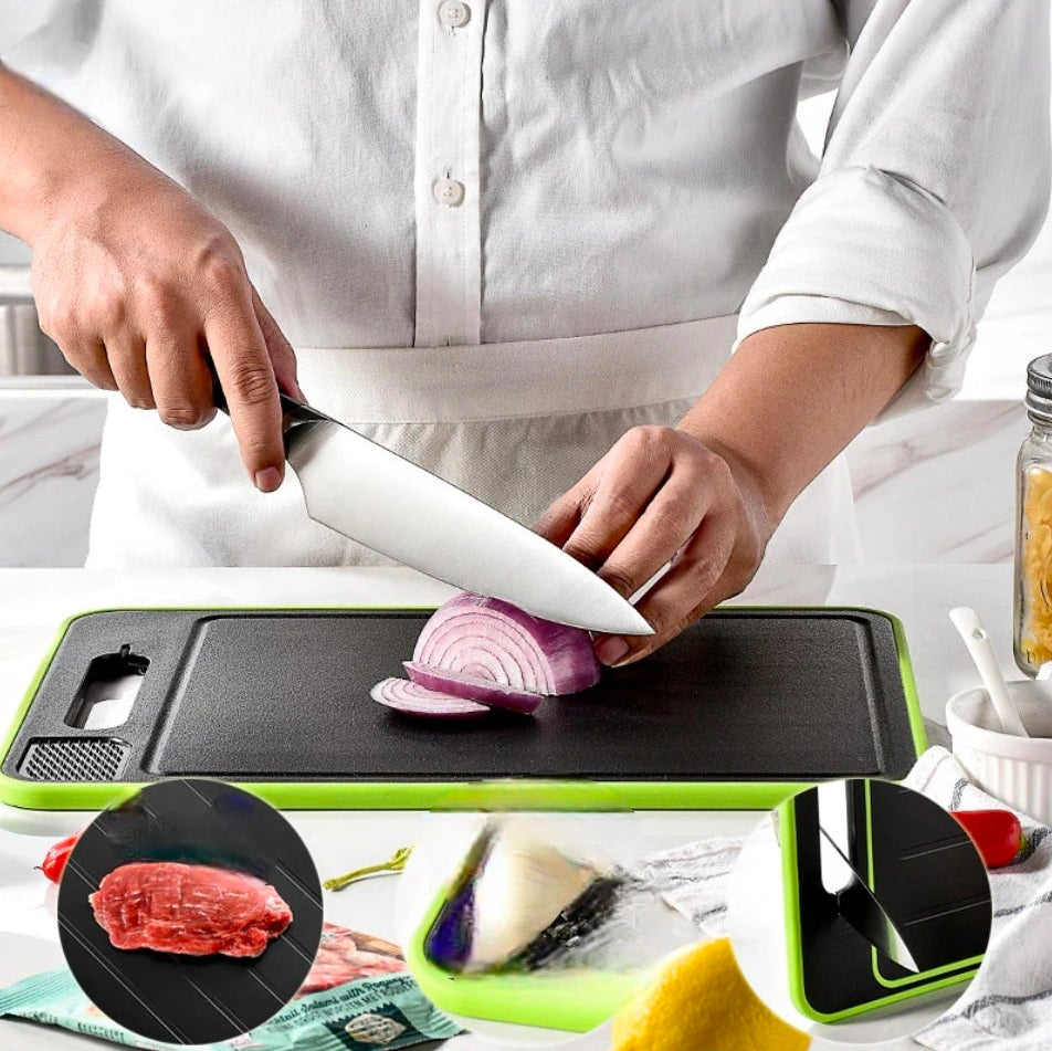 Tvíhliða skurðarbretti m/ afþýðingabakka 4 in 1