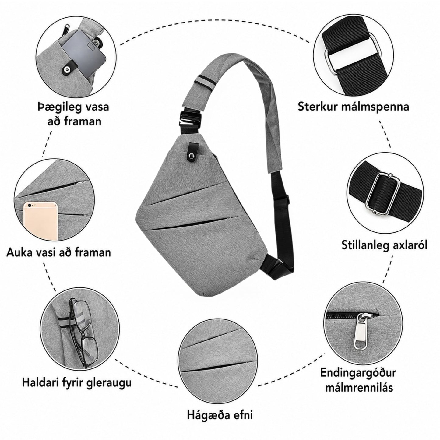 Hliðartaska 'Anti theft' (sjáðu myndbandið)
