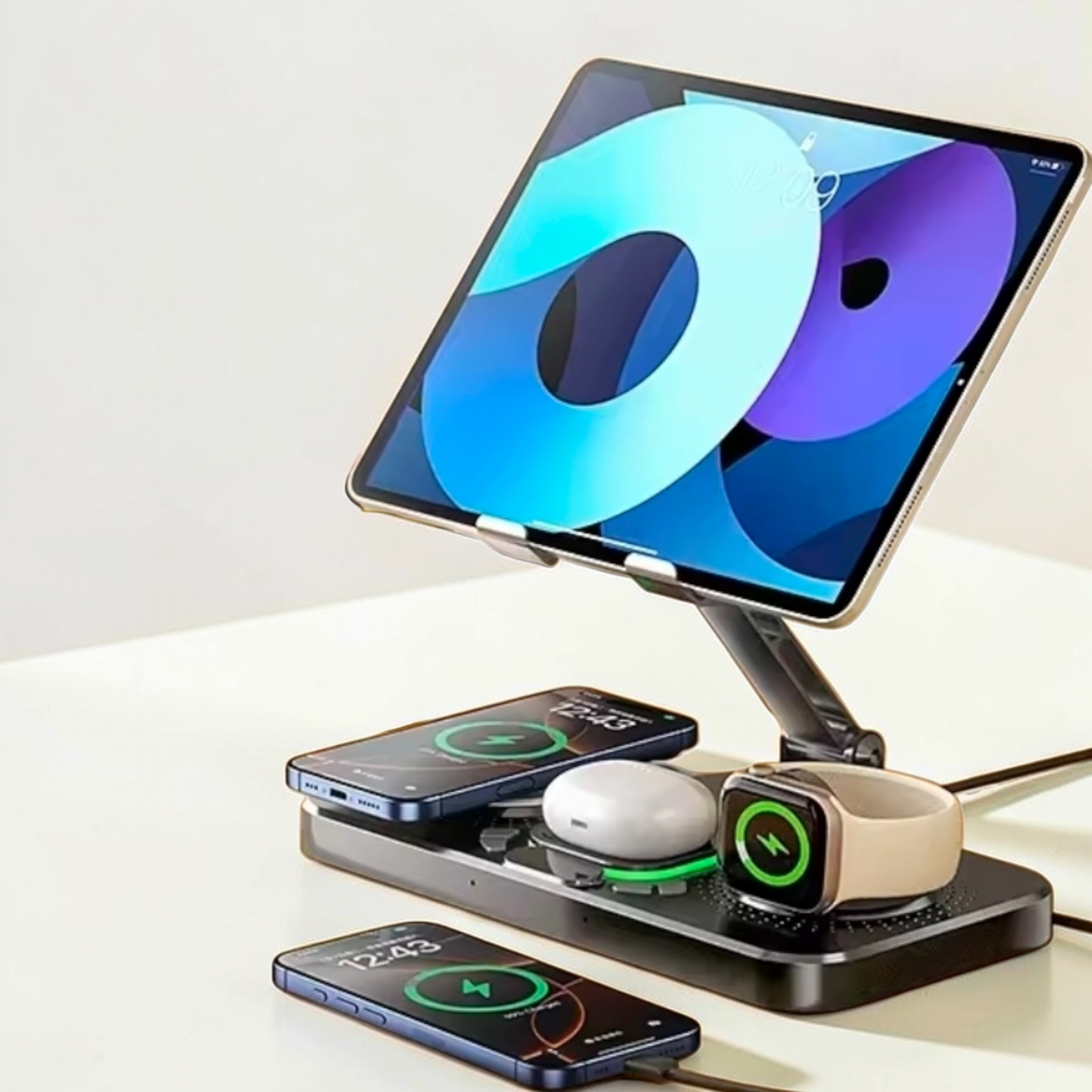 Hleðslustöð m/ símastand 4 in 1