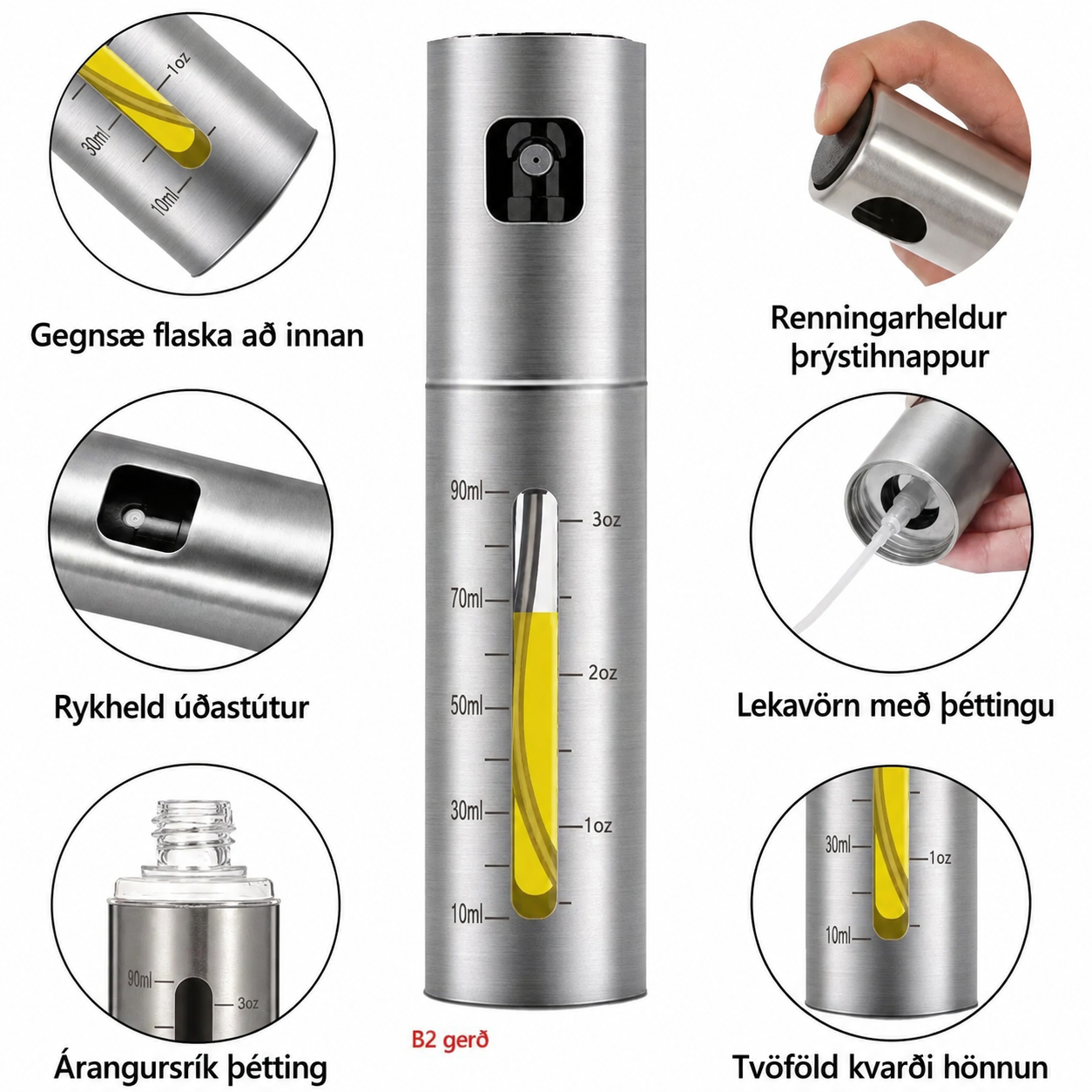 Úðabrúsi f/ olíu 90ml / Stál útgáfa