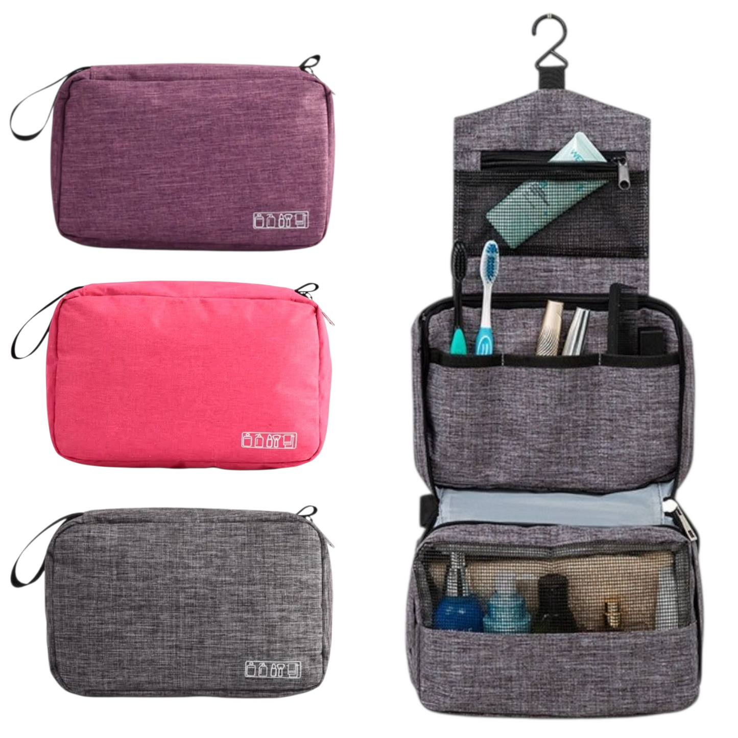 Snyrtitaska m/ tvöfaldri opnun // 4 litir