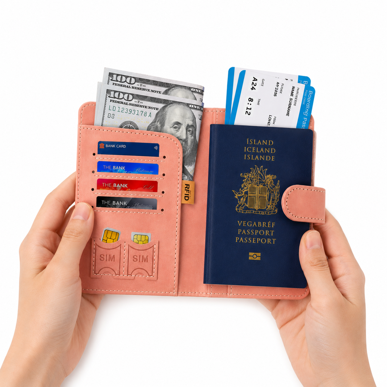 Vegabréfsveski m/ RFID kortavörn / Ný útgáfa