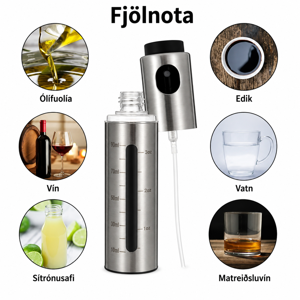 Úðabrúsi f/ olíu 90ml / Stál útgáfa