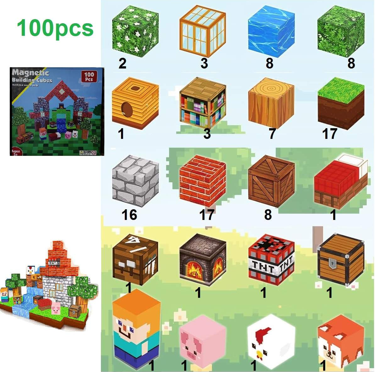 My World segulkubbar / 100 stk / Minecraft